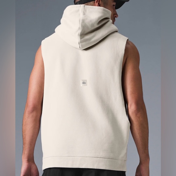 Alo Yoga Men’s Renown Sleeveless Hoodie Bone - Picture 3 of 10